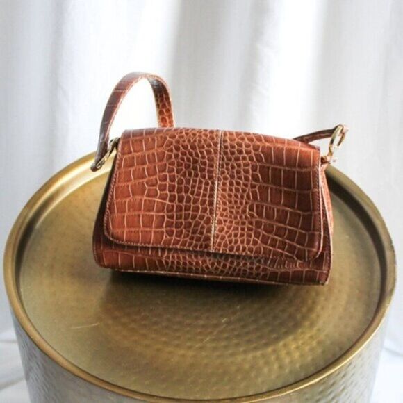 Liz Claiborne Classic Retro Faux Crocodile Leather Shoulder Bag Brown - Picture 1 of 9